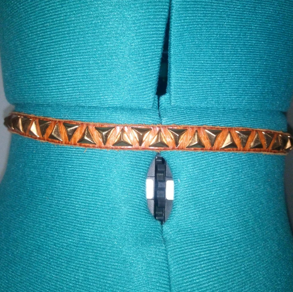 Mango Pyramid Studded Vegan Leather Belt Sz M in Saddle Brown NWOT